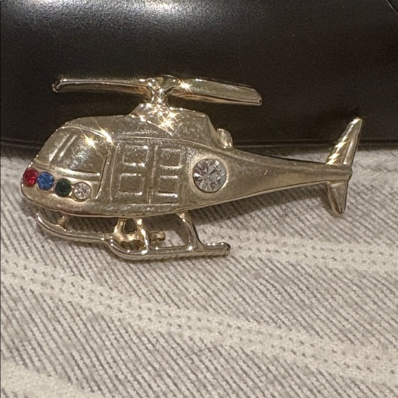Vintage Gold Helicopter w Rhinestone Accents New - Picture 7 of 7